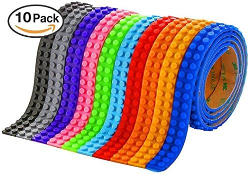 (10 Piece) Block Tape For Lego Bricks, With Improved Non-Toxic Adhesive (3.2ft/roll) Over 32 Feet Total