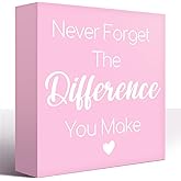 LVQHI Pink Decor For Desk, Never Forget The Difference You Make Sign Wood Box,Inspirational Office Desk Decor For Women, Small Motivational Office Table Accessories Decoration Signs 5"x5"x1.2" In