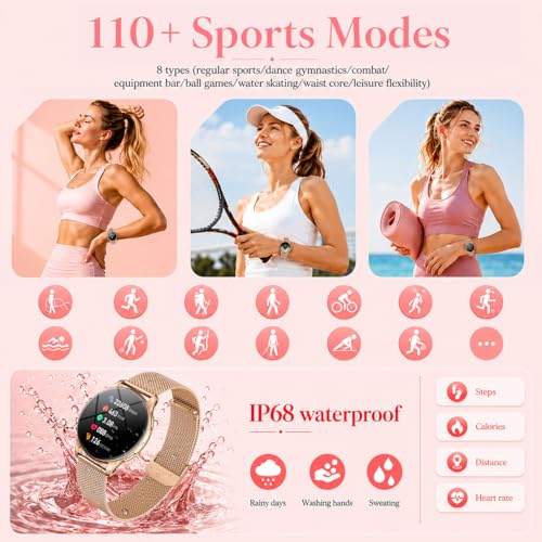 Women's Smart Watch with Bluetooth Call: 1.32" AMOLED HD Round Smartwatch IP68 Waterproof Activity Fitness Bracelet with Blood Pressure Monitor Sleep SpO2 with 120+ Sports for Android iOS