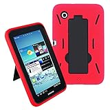 Galaxy Tab 2 7 Case KIQ (TM) Heavy Duty Hybrid Silicone Skin Hard Plastic Case Cover Kick Stand for Samsung Galaxy Tab 2 7.0 P3100 - Black/Red