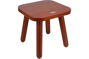 BEE&OAK Wooden Step Stools for Adults, Solid Rubber Wood Non-Slip Step Foot Stool, Heavy Duty 300 lbs One Step Stool for Bedroom, Bathroom, Kitchen (Red-Brown, 9.25" (D) x 9.25"(W) x 8.86"(H))