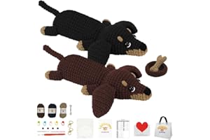 LUNUAFVY Complete Crochet Kit for Beginners Adults,All-in-One Starter Set with Yarn&Hooks,Friendly Step-by-Step Guide with Tutorial,Easy Learn to Crocheting Animals,DIY Craft Gift for Kids,2 Dogs,Cheap