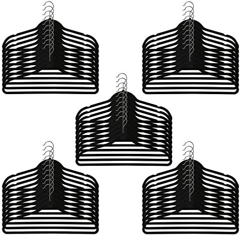 Filstraw Promotion!!Premium Quality Space Saving Velvet Hangers Strong and Durable Hold Up To 10 Lbs - 360 Degree Chrome Swivel Hook - Ultra Thin Non Slip Black-(50 Pack)