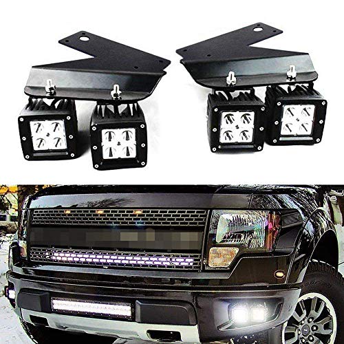 iJDMTOY LED Pod Light Fog Lamp Kit For 2010-14 Ford SVT Raptor, Includes (4) 20W High Power White CREE LED Cubes, Foglight Location Mounting Brackets & On/Off Switch Wiring Kit