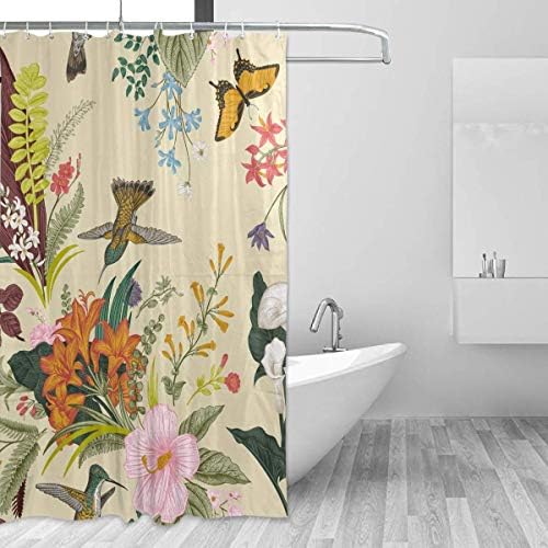 AdaCrazy Retro Spring Butterfly Floral Shower Curtain 3D printing Waterproof coated polyester fabric bathroom with 12 hooks 71 inches