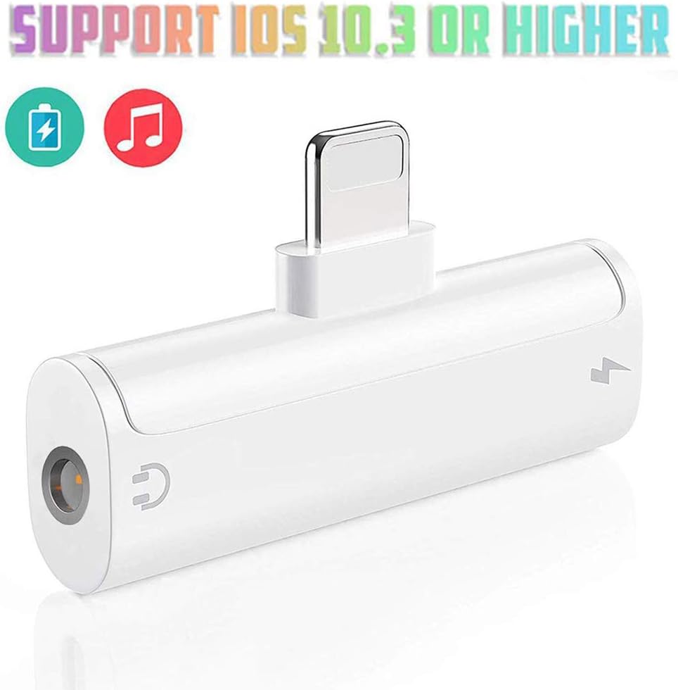 Headphone Adapter for iPhone 3.5mm Audio Aux Jack Adaptor Splitter for iPhone XS Max/11/11 Pro/7/7 P/8/8 P Dongle Splitter Earphone Dongle Headset Cable Convertor Support iOS 12 or Later - White