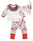 Newborn Baby Kids Girls Flower Print Polka Dots Tops+Pant+Hat Outfits 3pcs (6-12 Months, White)