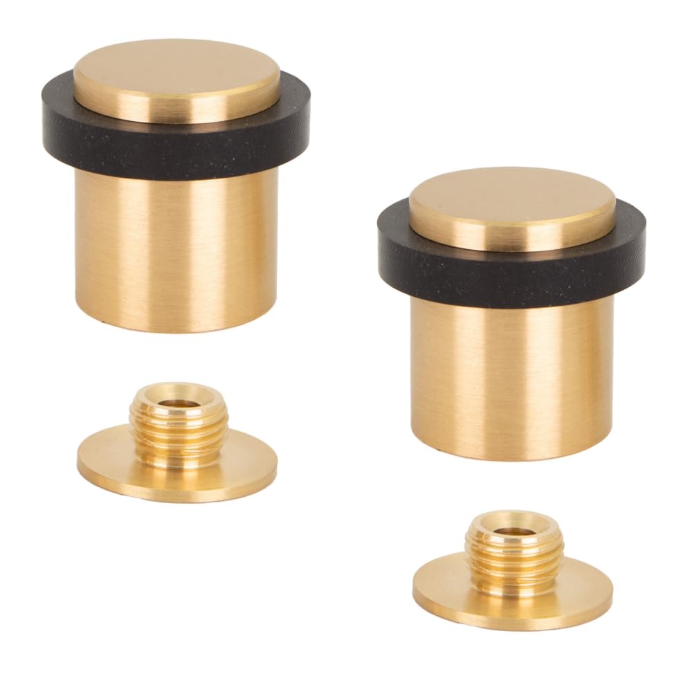 EVI Herrajes | Pack of 2 Brass Door Stops | Ø24x30mm | Floor Mounted | Matte Finished Brass | Natural Silicone Protection | Includes Screw + Fastening Plug | Model I-18024X30-CB — image 1