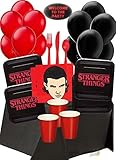 Stranger Things Party Supplies Pack With Stranger Things Plates, Napkins, Black Tablecover, Red Cups, Cutlery, Balloons, and Sticker by JPMD