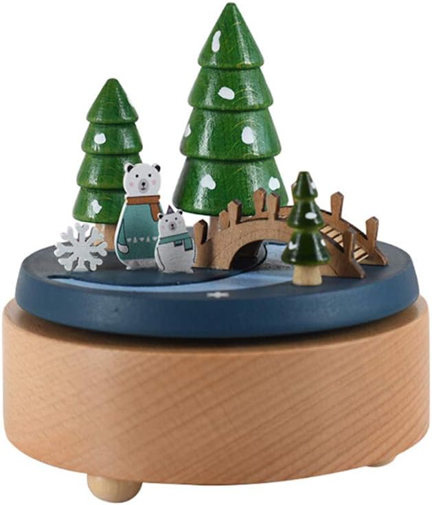 ZFRANC Wooden Music Box with Small Moving Magnetic Train Carousel Musical Boxes Crafts Vintage Home Decoration Baby Bed Toy for Party & Wedding