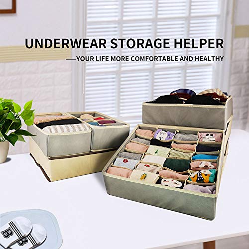 meqution Closet Underwear Organizer,Foldable Storage Box Drawer Divider Kit Set of 4 for Underwear,Bras,Socks,Ties, Scarves(Gray)
