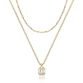 Zeffy Diamond Necklaces for Women, Dainty Gold Necklace 18k Gold Plated Layered Necklaces Simple Gold CZ Diamond Pendant Neck