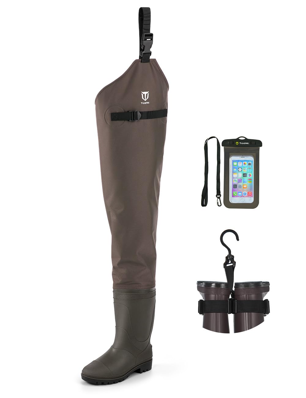Photo 1 of TIDEWE Hip Wader, Lightweight Hip Boot for Men and Women, 2-Ply PVC/Nylon Fishing Hip Wader Brown Size 8