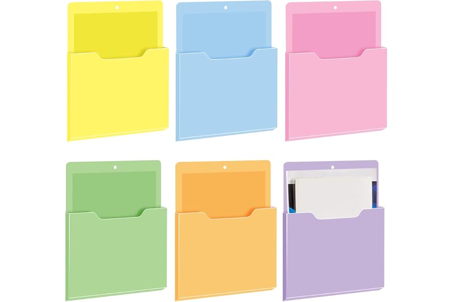 Fuutreo 6 Pcs Magnetic Wall File Organizer Magnetic Wall File Holder Refrigerator Magazine Holder for Mail Letters Paper (Macaron Color,Vertical-large)