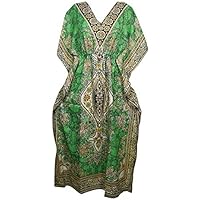 Mogul Interior Women's Kaftan Green Printed Kimono Caftan Lounge Wear One Size