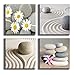 YPY Painting 4 Panels Beach Stone Sand Daisy Flower Beauty Canvas Picture for Wall Décor Home Décor Stretched by Wooden Frame 12x12in