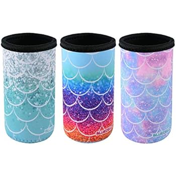 Bluecell Pack of 3 Neoprene Insulators Fish-Scale Pattern Can Sleeves Beer Coolies Fit for 12oz Slim Drink Beer Cans