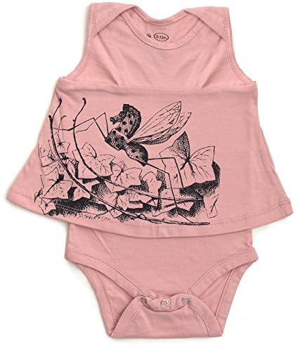 No Biggie Baby Girls' Organic Bodysuit Dress In Pink With The Rocking Horsefly Black Print, 3-6M (Pink)