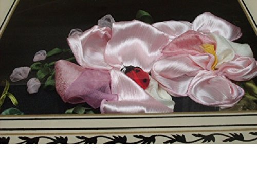 image for EMENOW Art Nouveau Hybiscus with Ladybug done in Ribbon and Stump Embr