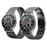 Gear S3 Frontier / Classic Bands - Small 22mm Metal Steel Band+Milanese Loop Mesh Bracelet Strap for Gear S3 Frontier SM-R770 / Classic SM-R760+Tempered Glass (Black Metal+ Mesh-Small)