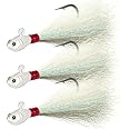 Dr.Fish 3 Pack Bucktail Jig Lure Hair Jig Saltwater Freshwater Lures Surf Fishing White Red Chartreuse Bass Flounder Striper Bluefish Halibut Redfish 1/2oz, 1oz, 2oz, 4oz, 6oz