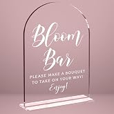 Wedding Sign Decor, Bloom Bar Sign for Reception Event Party,Bridal Shower Decorations, Wedding Table Acrylic Signs Accessories for Anniversary and Event 5x7 Inch