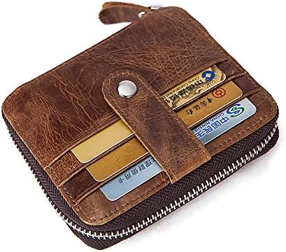 LANPAD Men's Retro Leather Card Hold Simple Fashion Zip Round Coin Purse