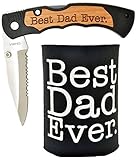 Father's Day Gift for Dad Knife Gift for Grandpa Gift for Papa Best Ever Best Buckin' Laser Engraved Folding Pocket Knife with Funny Beer Coolie Gift Set