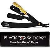 Barber Straight Razor, Professional Barber Straight Edge Razor - Durable Barber Razor Compatible with Straight Razor Blade for Barber, Gold and Black Straight Razor by Black Widow (1.5mm)
