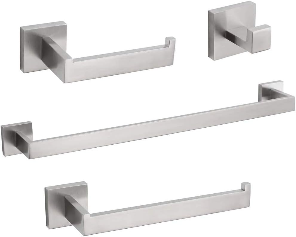 TURS Contemporary 4-Piece Bathroom Hardware Accessory Set Towel Bar Towel Robe Hook Toilet Paper Holder Hand Tower Holder, SUS 304 Stainless Steel Wall Mounted, Polished - - 