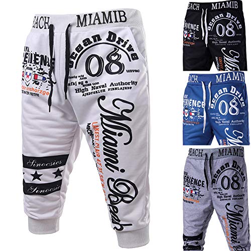 Men's Joggings Drawstring Elastic Waist Trousers Printing Loose Sports Pants Gray