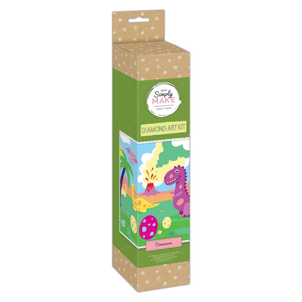 Simply Make Diamond Art Kit - Dinosaurs - Diamond Painting Kits for Adults, Vibrant Picture Canvas with Accessories, for Home Decor or Wall Hang Accessory, Gem Tool Included - Art & Craft Kit