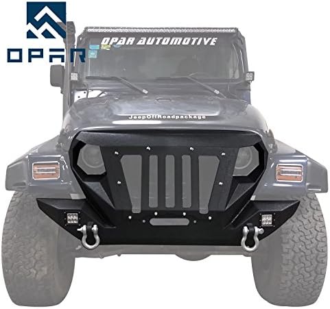 Opar 1997-2006 Jeep Wrangler TJ Front Bumper &amp; Grille Guard with 2 D-Rings &amp; Winch Plate