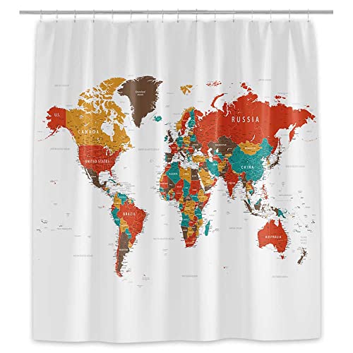 World Map Shower Curtain, Colorful Map of The World with Major Cities