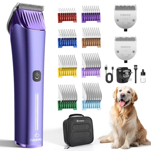 FuzzyFix Dog Grooming Clipper with Replacement Blade, 5-in-1 Adjustable Blade Cordless Pet Grooming Kit 2 Speed Rechargeable Trimmer Hair Shaver with Detachable Metal Combs