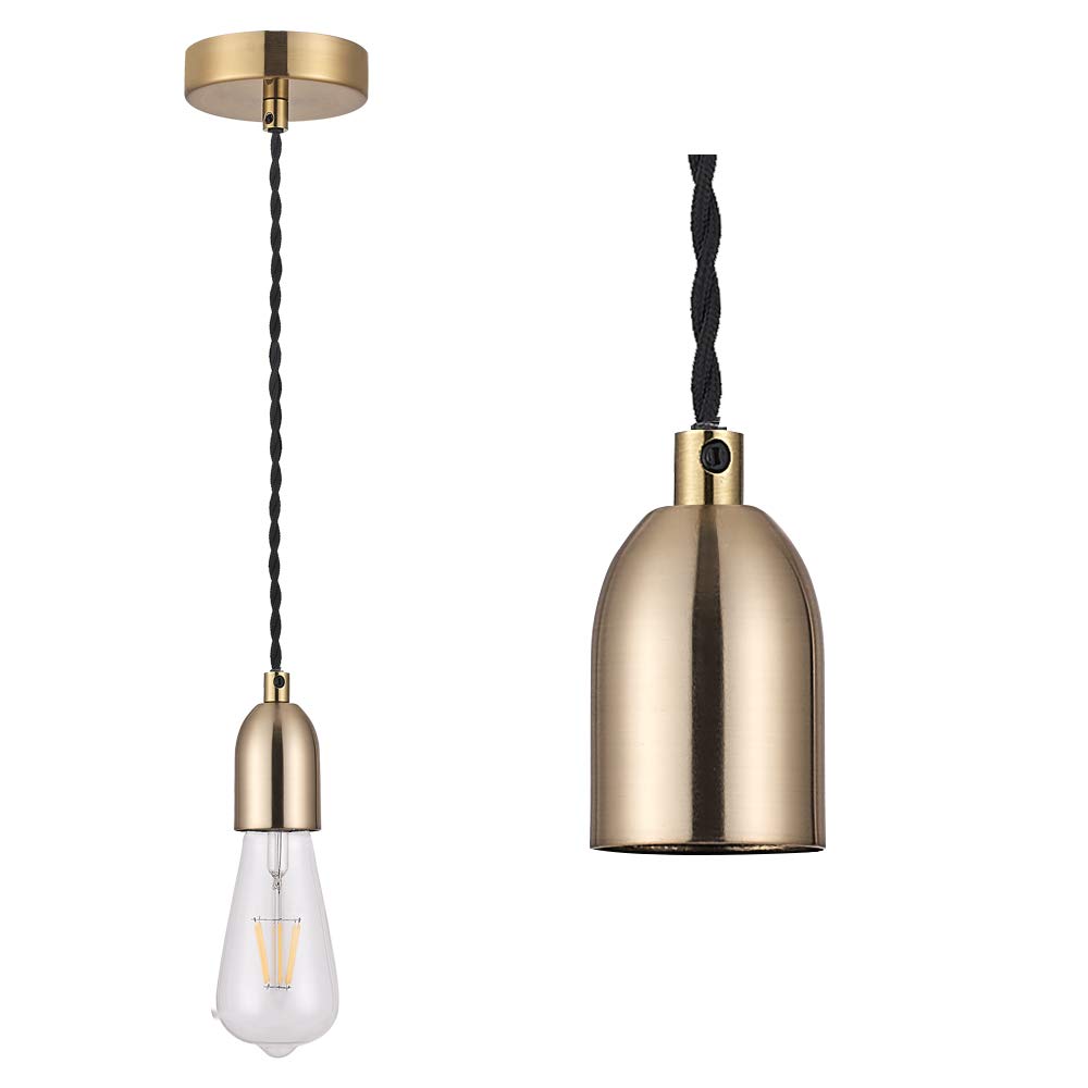 Vintage Brass Pendant Light, E27 Socket, Braided Cord, 88mm Ceiling Rose, 1m Cable, 45mm Holder (CMF02ABS) - No Shade Included