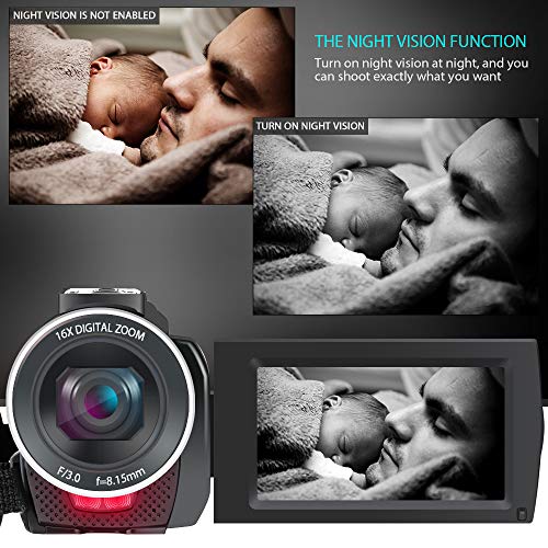 ACTITOP-Videocmara-4K-48-MP-Full-HD-1080p-WiFi-IR-visin-Nocturna-16X-Zoom-Digital-videocmara-con-micrfono-Externo-Lente-Gran-Angular-luz-de-vdeo-LED-y-Bolsa-de-cmara