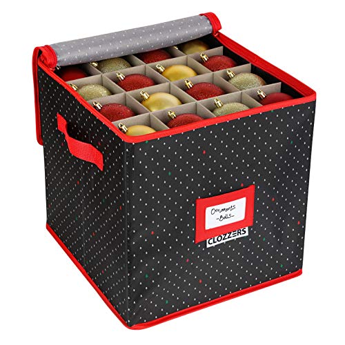 CLOZZERS Christmas Ornament Storage Box, Adjustable Dividers Stores up