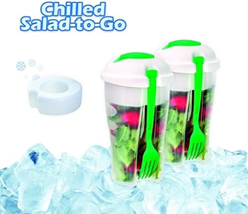 2 Pack Fresh Salad To Go Container Set With Ice Pack, Fork with Dressing Container for Lunchbox Salads for Work, Picnics To Eat Fresh Crispy or Healthier the Best Way To Pack Salad for Lunch Green
