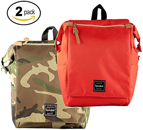 Kjarakär Backpack Bundle; (1 Orange, 1 Camo) Best Unisex Commuter Bag, School Bookbag, Laptop Bag, Weekender, Diaper Bag. TSA Friendly | Waterproof