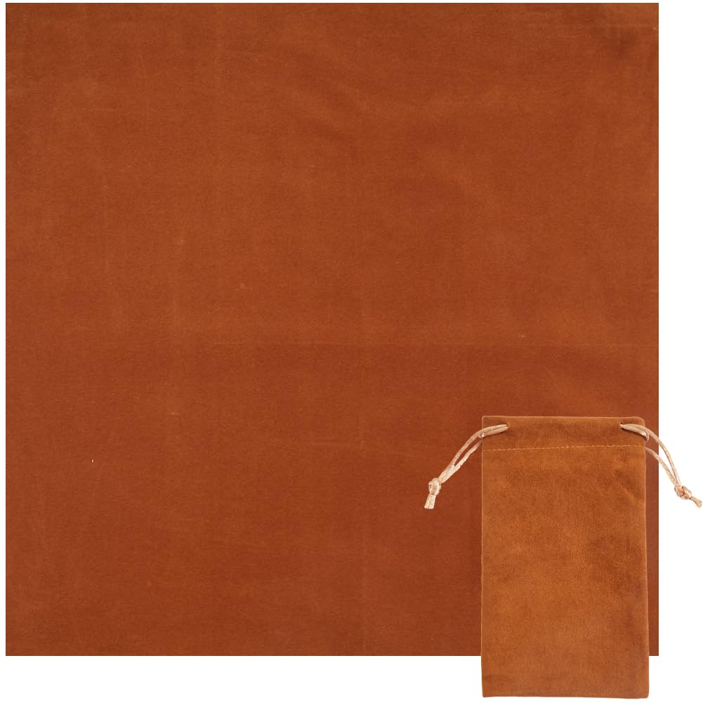 CREATCABIN Altar Cloth Tarot Table Cloth Napkins Cards Bag Square Tablecloth Cover Thick Velvet with Tarot Drawstring Pouch Set for Divination Witchcraft Pagan Gift Tarot Lover 19.48x19.48 Inch Brown