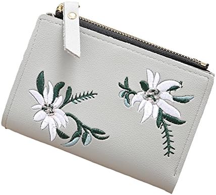 gzzebo Women Fashion Embroidery Flower Faux Leather Folding Wallet Coin Purse Card Holder Mini Zipper Wallet