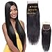 QTHAIR 14A Virgin Straight Hair Lace Closure (16inch) 4x4 Free Part 130% Density Top Swiss Lace Natural Straight Human Hair Closure with Baby Hair