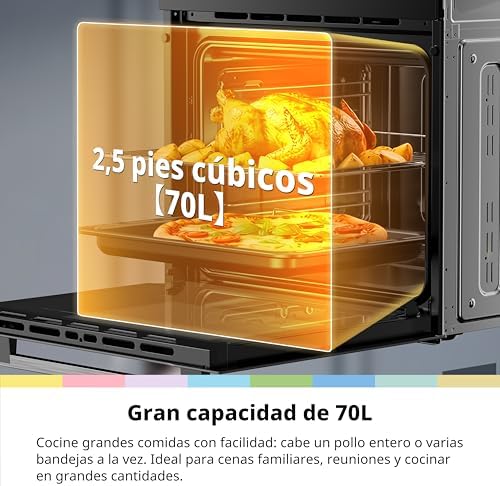 ' Horno Pizza Eléctrico Empotrable Multifunción, Convección, 1 Bandeja y 1 Rejilla, Limpieza Aquactiva, 70L, 7 Funciones, Ventilador de, Cavidad Esmaltada, Puerta Fría, CBO70M80D2-BK [Clase A]