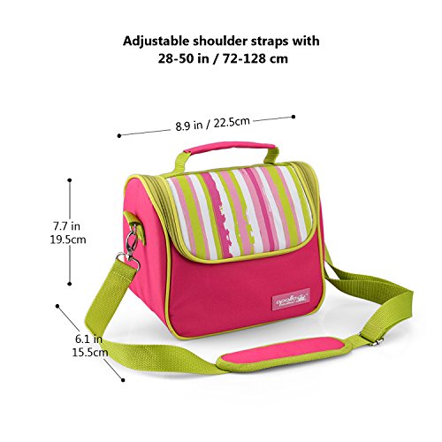 Goldwheat Women Lunch Bag Waterproof Insulated Lunch Tote Bag Cooler Box with 2 Removable Leakproof Liners and Shoulder Strap,Pink - Thumbnail 2