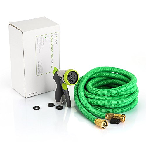 Garden Hose 50 Feet, Cozzine Strong Latex Pipe Core Expandable Water Hose With Heavy Duty Solid Brass Connector & 8 Patterns Metal Spray Nozzle, Strength Fabric Retractable Long Hose, Green