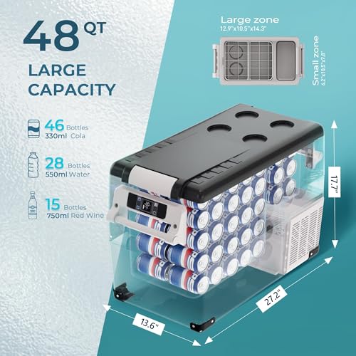 EUHOMY 12 Volt Car Refrigerator, 48QT(45L) Car Fridge Electric Cooler APP Control, 12V /-4℉~68℉, Portable Refrigerator for Camping, Travel, Truck