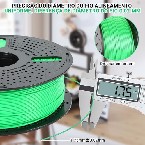 Filamento PLA (Verde), Filamento Pla, Filamento Impressora 3D 1Kg, 1.75mm Efeito Seda Impressora 3D, Temperatura de Impressão 195-230°C