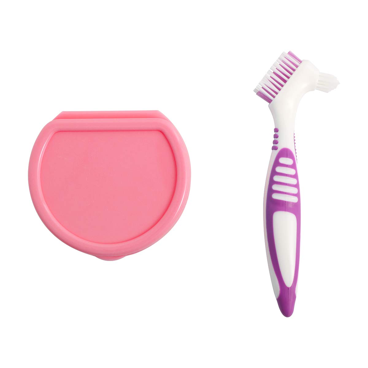 LVCHEN Denture Case Retainer False Teeth Container Box Brush Set Cup Storage with Strainer for Travel Cleaning or Overnight Soaking (Pink): Health & Personal Care