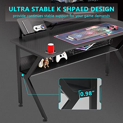 Tribesigns Ergonomic Gaming Desk with Monitor Stand, 47 inch KShaped